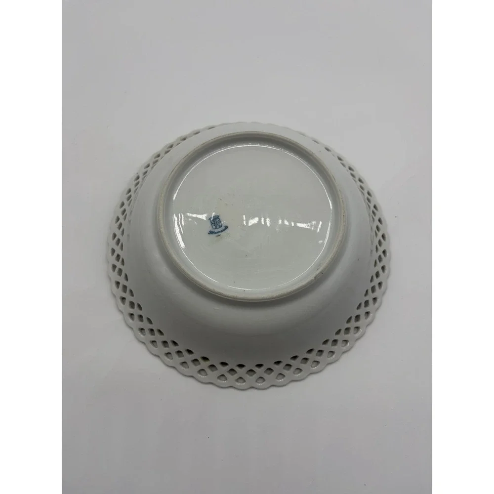 Vtg Schumann Reticulated‎ Dresden Flowers Porcelain Bowl 9